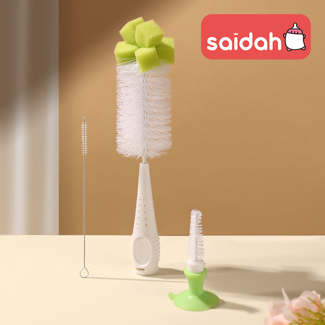 [Nylon | Sponge] Nylon | Sponge Brush With Suction Cup, Feeding Bottle Pacifier Brush Set