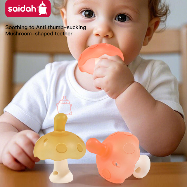 Mushroom Teether for Babies - BPA Free Silicone Teething Toy, Soothes Gums & Helps Reduce Thumb Sucking (0-24M)