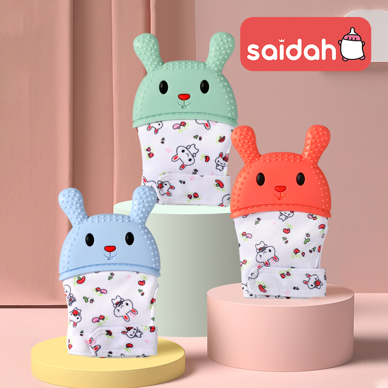 Baby Teething Mittens | Food Grade Silicone Anti-Nibble Gloves | Gentle Soothing Bunny Design Infant Teether Toy