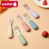Kids Silicone Handle Spoon & Fork Set - 304 Stainless Steel Toddler Utensils (11.5cm, BPA-Free)