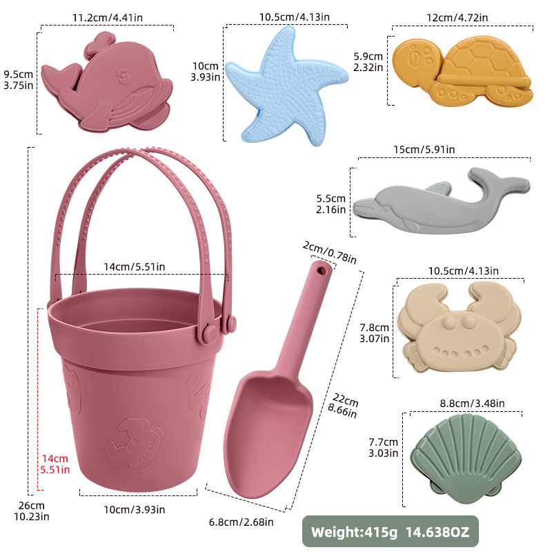 8-in-1 Food-Grade Silicone Kids Sand & Bath & Beach Toys Set | Beach Play Kit for Toddlers | Summer Outdoor Playing Tools (Shovel, Molds) - Lightweight & Travel-Friendly