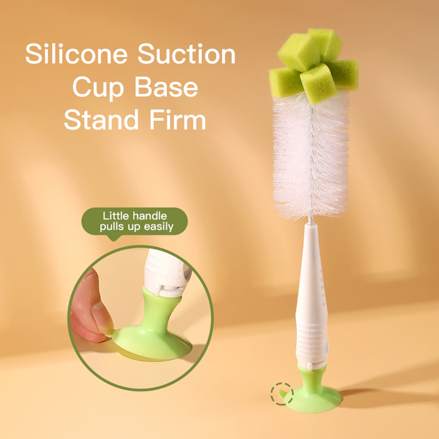 [Nylon | Sponge] Nylon | Sponge Brush With Suction Cup, Feeding Bottle Pacifier Brush Set