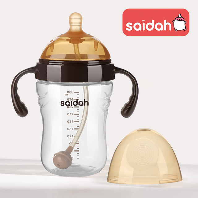 BPA-Free 300ml Wide-Neck Weaning Bottle | Food-Grade PP & Silicone | Anti-Slip Dual Handle | Natural Nipple Design