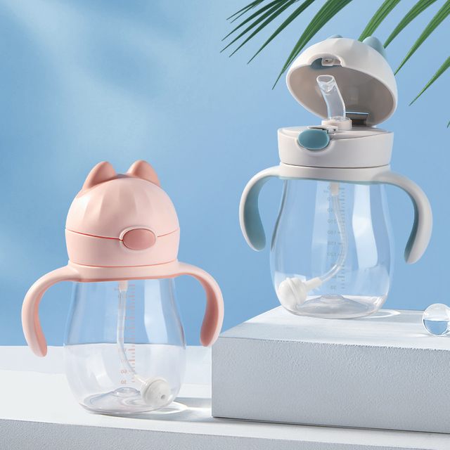 Pop-Up Straw Sippy Cup 300ml | BPA-Free Cat Ear Trainer Cup for Babies 6M+ | Leak-Proof & Easy Clean