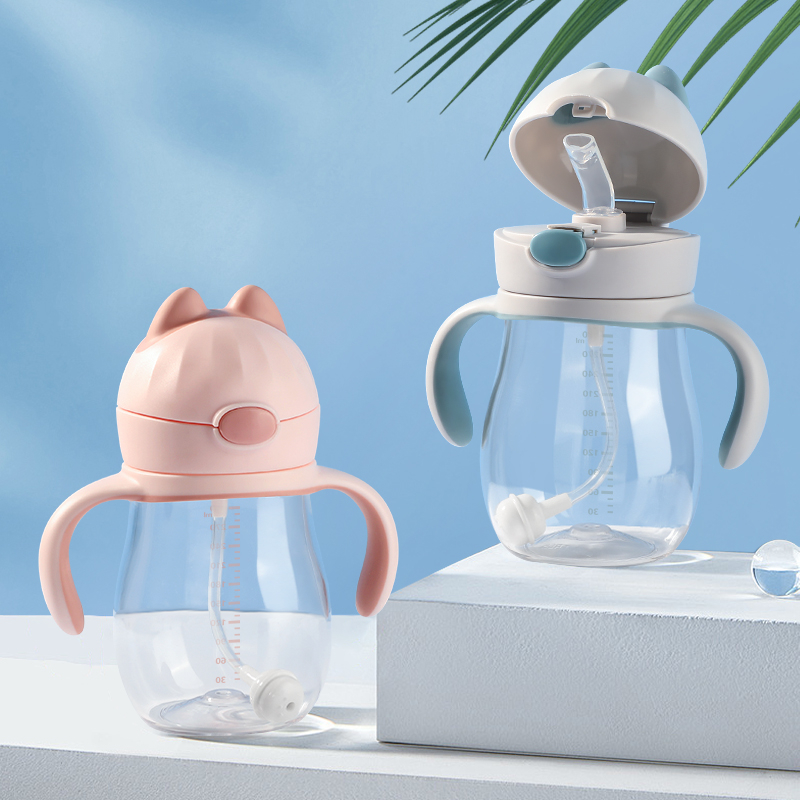 Pop-Up Straw Sippy Cup 300ml | BPA-Free Cat Ear Trainer Cup for Babies 6M+ | Leak-Proof & Easy Clean