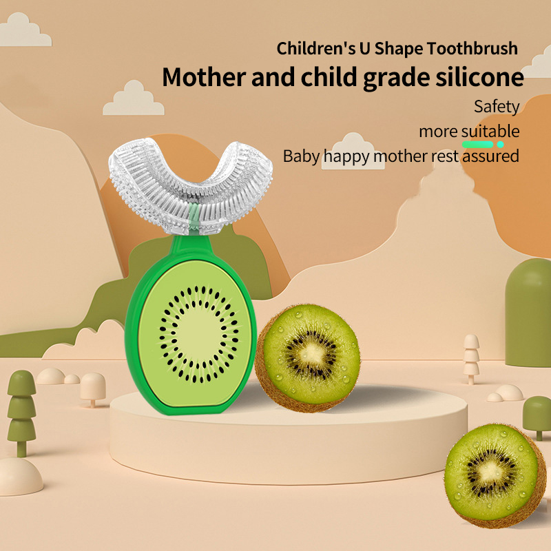 U-Shaped Toothbrush for Toddlers | 360° Auto-Clean with Food Grade Silicone Bristles | Teething & Training Set (1-3 Years)