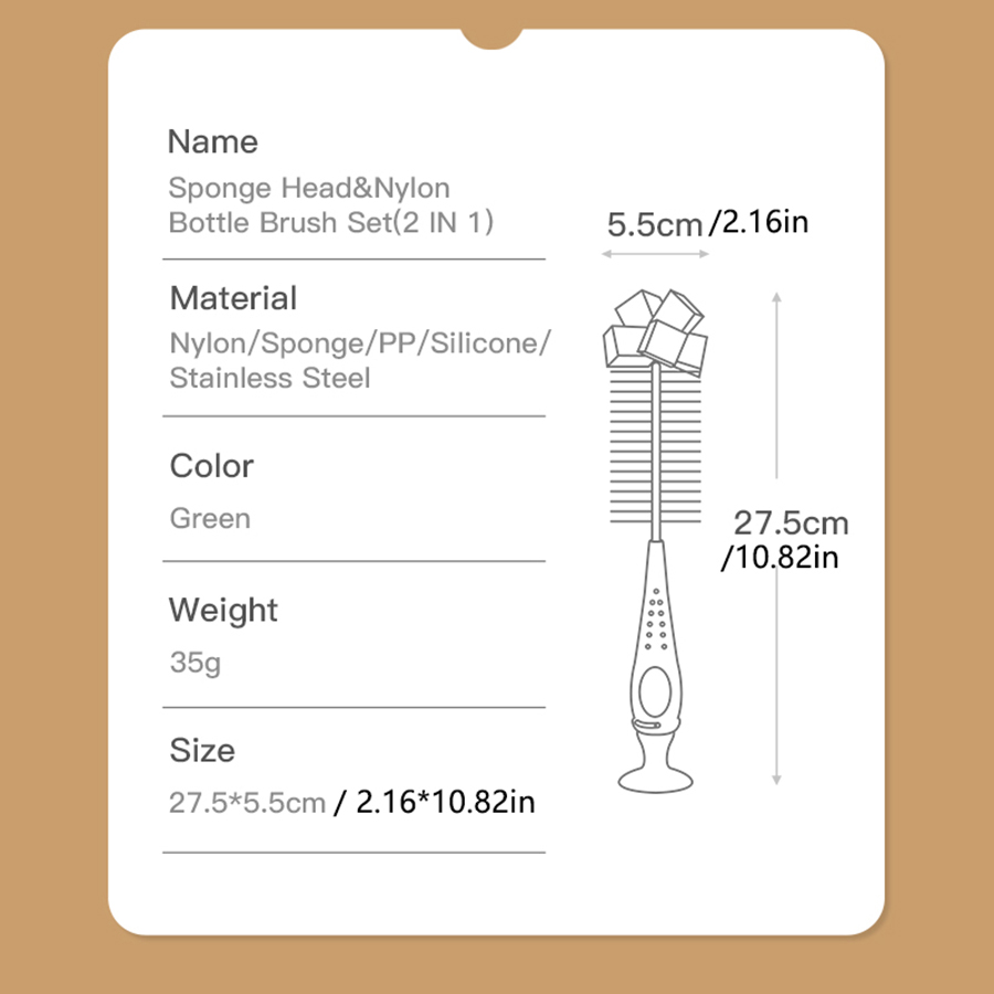 [Nylon | Sponge] Nylon | Sponge Brush With Suction Cup, Feeding Bottle Pacifier Brush Set