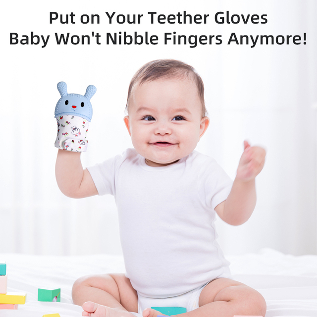 Baby Teething Mittens | Food Grade Silicone Anti-Nibble Gloves | Gentle Soothing Bunny Design Infant Teether Toy