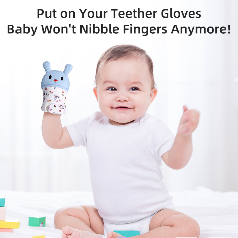 Baby Teething Mittens | Food Grade Silicone Anti-Nibble Gloves | Gentle Soothing Bunny Design Infant Teether Toy