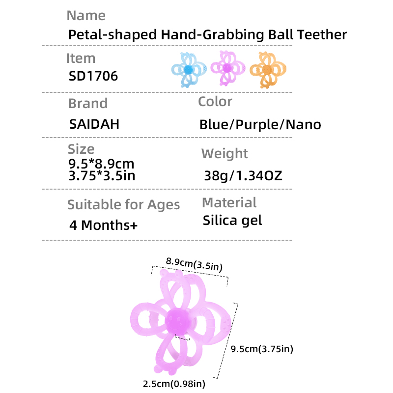Removable Petal Shape Soft Liquid Silicone Rubber Silicone Youngsters Teether Ball - Hand Grip & Teething Toy For Baby