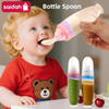 120 ml/4oz Infant Baby Liquid Silicone Food Squeeze Feeder | Fruit Puree & Rice Paste Dispenser | Detachable Spoon | Non-Slip Suction Base | Single-Hand Feeding Design