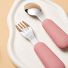 Kids Silicone Handle Spoon & Fork Set - 304 Stainless Steel Toddler Utensils (11.5cm, BPA-Free)