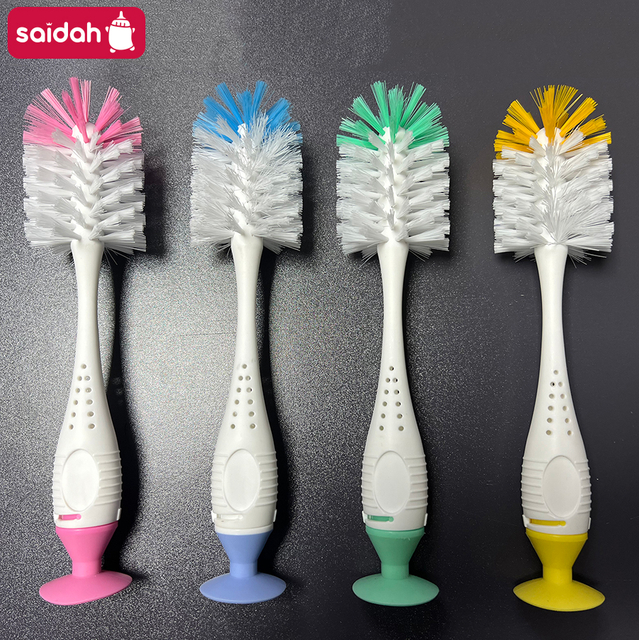 Nylon Dual Brush for Baby Feeding Gear with Suction Stand Support