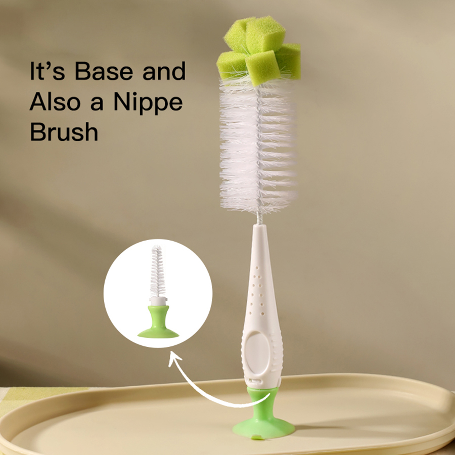 [Nylon | Sponge] Nylon | Sponge Brush With Suction Cup, Feeding Bottle Pacifier Brush Set