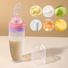 120 ml/4oz Infant Baby Liquid Silicone Food Squeeze Feeder | Fruit Puree & Rice Paste Dispenser | Detachable Spoon | Non-Slip Suction Base | Single-Hand Feeding Design