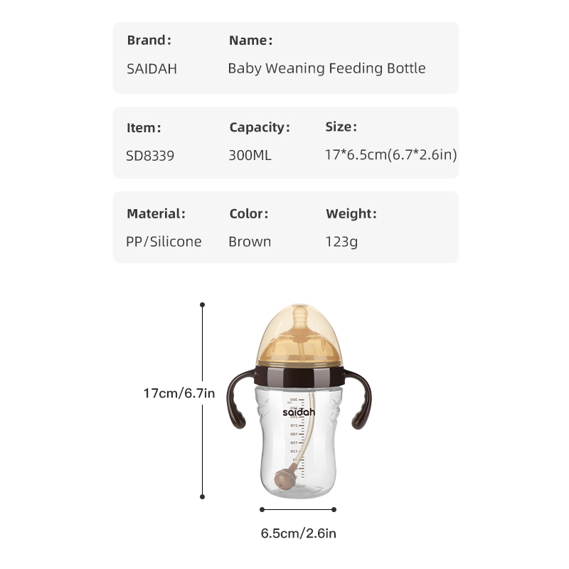 BPA-Free 300ml Wide-Neck Weaning Bottle | Food-Grade PP & Silicone | Anti-Slip Dual Handle | Natural Nipple Design