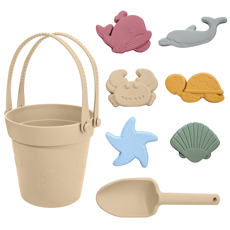 8-in-1 Food-Grade Silicone Kids Sand & Bath & Beach Toys Set | Beach Play Kit for Toddlers | Summer Outdoor Playing Tools (Shovel, Molds) - Lightweight & Travel-Friendly