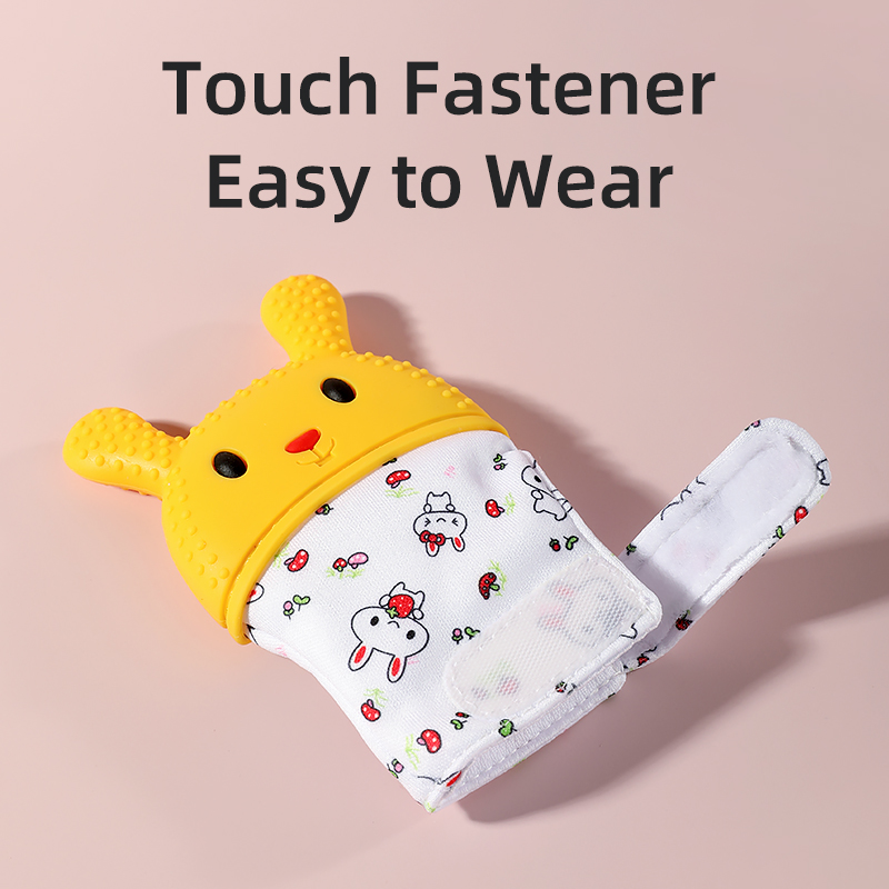 Baby Teething Mittens | Food Grade Silicone Anti-Nibble Gloves | Gentle Soothing Bunny Design Infant Teether Toy