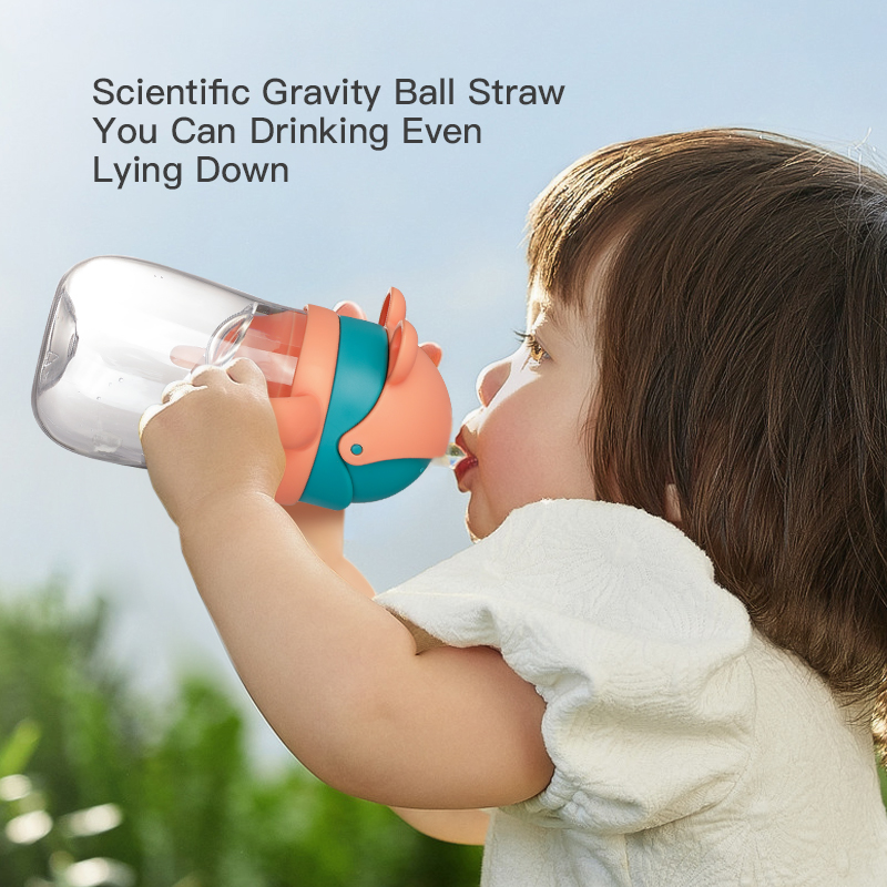  Eco-Friendly Tritan Bear Design Kids Straw Water Bottle - Leak-Proof, Portable Handle for Outdoor Training Cup