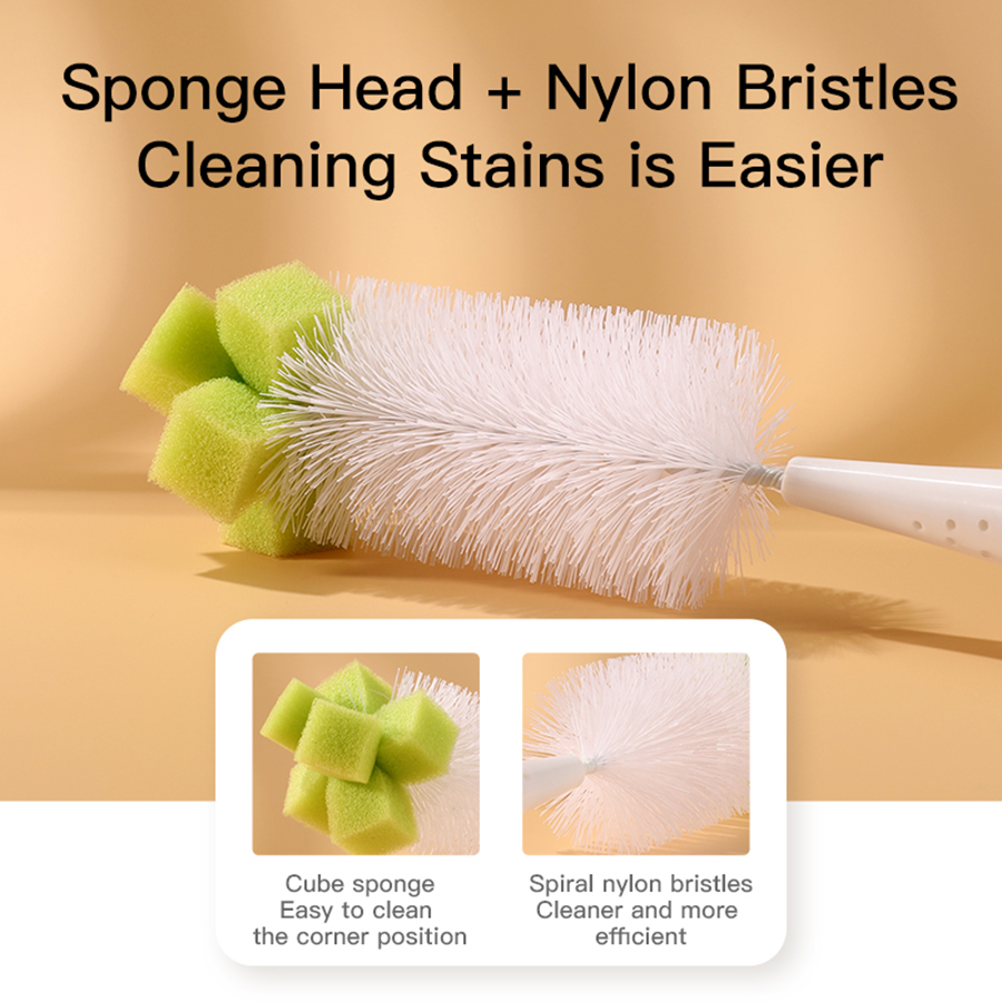 [Nylon | Sponge] Nylon | Sponge Brush With Suction Cup, Feeding Bottle Pacifier Brush Set