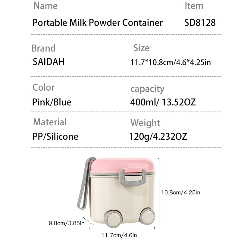 400ml SAIDAH SD8128 Wheels Type Portable Large Capacity Milk Powder Container with Handle