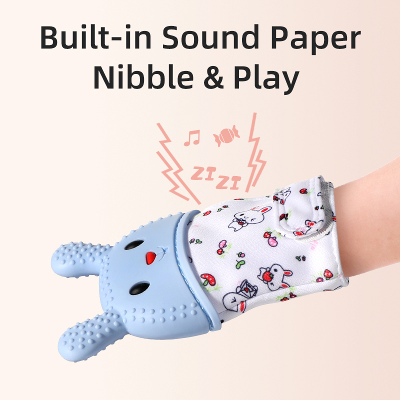 Baby Teething Mittens | Food Grade Silicone Anti-Nibble Gloves | Gentle Soothing Bunny Design Infant Teether Toy