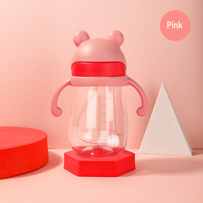  Eco-Friendly Tritan Bear Design Kids Straw Water Bottle - Leak-Proof, Portable Handle for Outdoor Training Cup